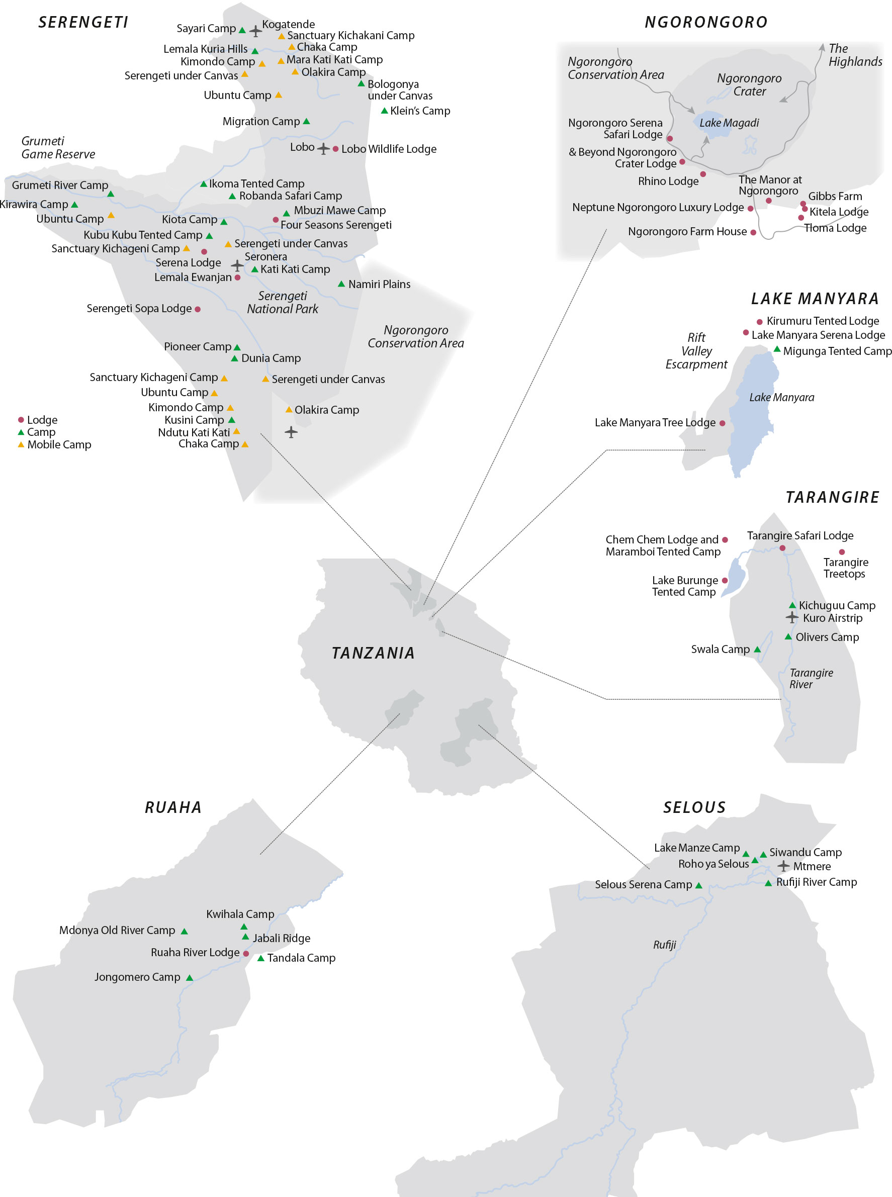 Karte Tanzania Camps und Lodges